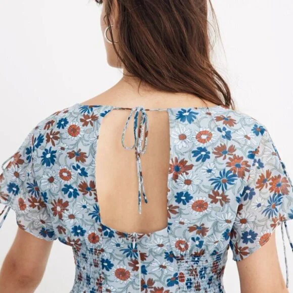 MADEWELL Open Back Dress size 0 XS WILDFLOWER GARDEN BLUE FLORAL Spring Summer - Picture 10 of 12